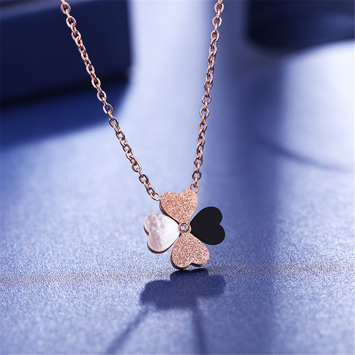 White Shell & Cubic Zirconia 18K Rose Gold-Plated Clover Pendant Necklace