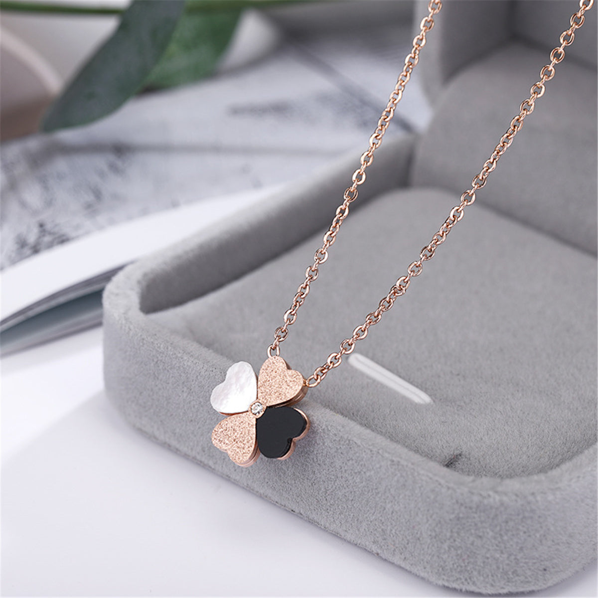 White Shell & Cubic Zirconia 18K Rose Gold-Plated Clover Pendant Necklace