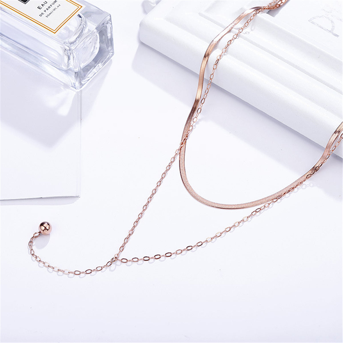 18K Rose Gold-Plated Snake Chain Layered Lariat Necklace