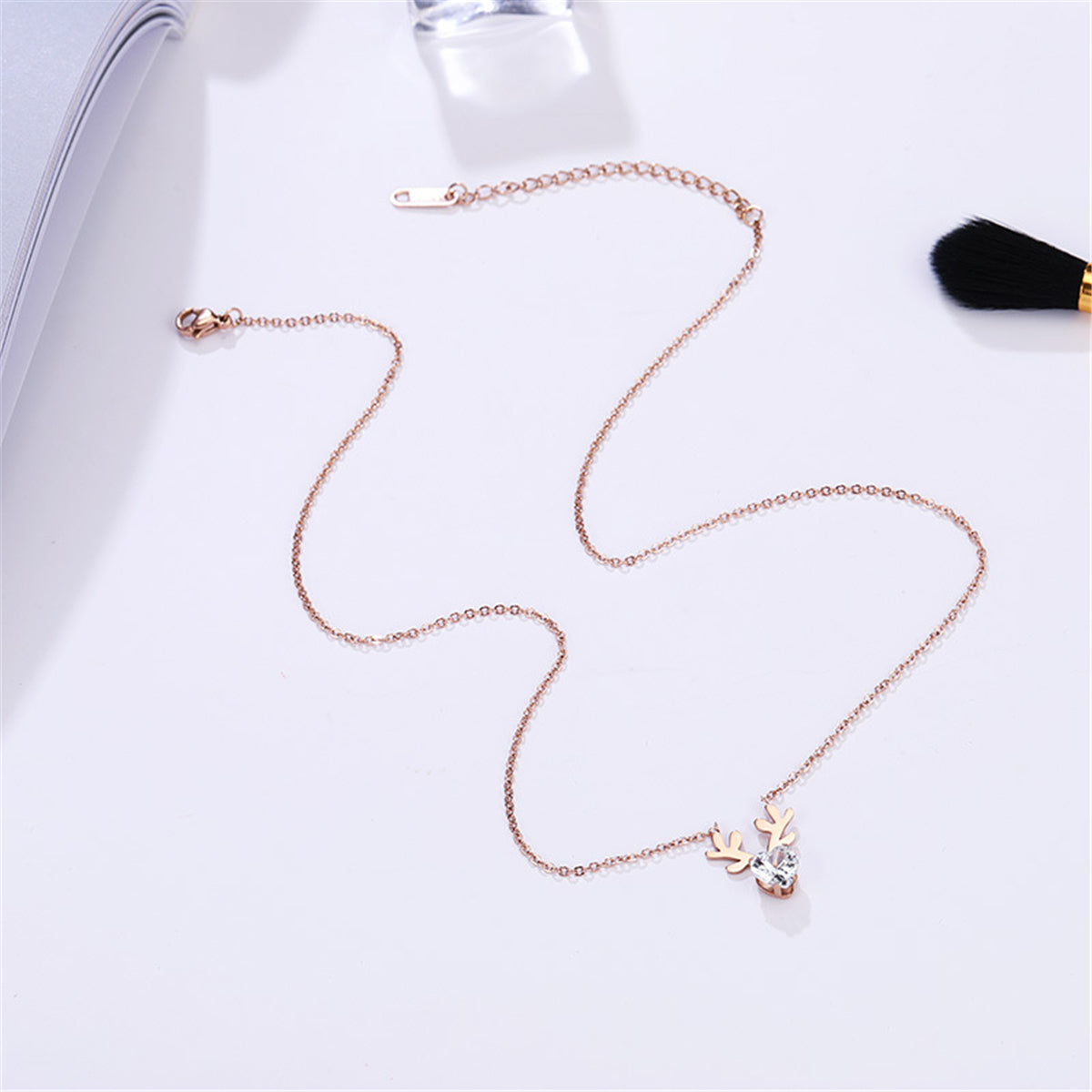 Crystal and 18K Rose Gold-Plated Heart Antler Pendant Necklace, rose gold pendant necklace for women, lifestyle look