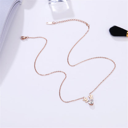 Crystal and 18K Rose Gold-Plated Heart Antler Pendant Necklace, rose gold pendant necklace for women, lifestyle look