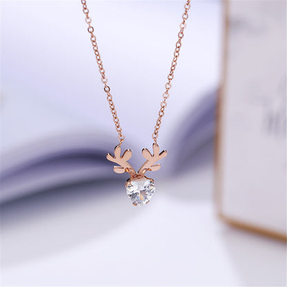 Crystal and 18K Rose Gold-Plated Heart Antler Pendant Necklace, rose gold pendant necklace for women, styled look