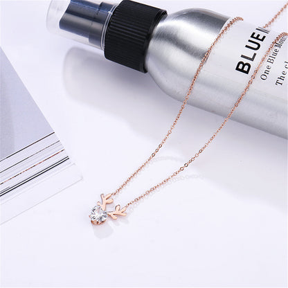 Crystal and 18K Rose Gold-Plated Heart Antler Pendant Necklace, rose gold pendant necklace for women, side view