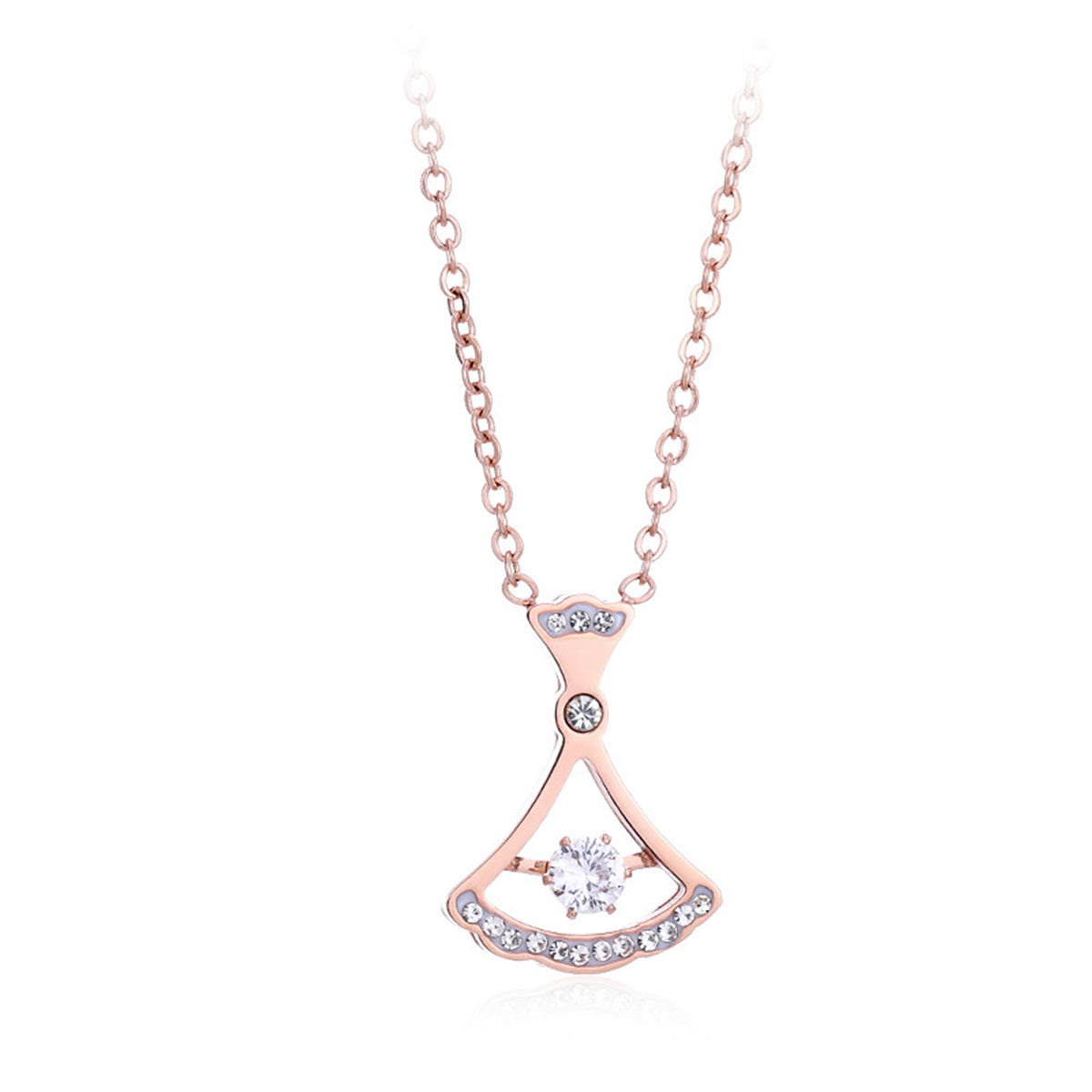 Cubic Zirconia and 18K Rose Gold-Plated Fan Pendant Necklace, rose gold pendant necklace for women, front view
