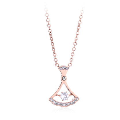 Cubic Zirconia and 18K Rose Gold-Plated Fan Pendant Necklace, rose gold pendant necklace for women, front view
