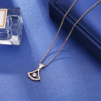 Cubic Zirconia and 18K Rose Gold-Plated Fan Pendant Necklace, rose gold pendant necklace for women, detail close-up
