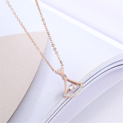 Cubic Zirconia and 18K Rose Gold-Plated Fan Pendant Necklace, rose gold pendant necklace for women, styled look