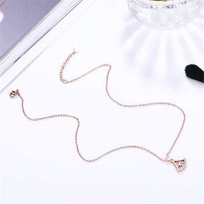 Cubic Zirconia and 18K Rose Gold-Plated Fan Pendant Necklace, rose gold pendant necklace for women, side view