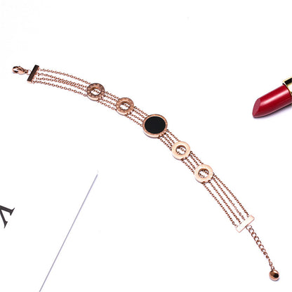 Black Acrylic and 18K Rose Gold-Plated Roman Numeral Multi-Strand Bracelet, rose gold bracelet for women, side view