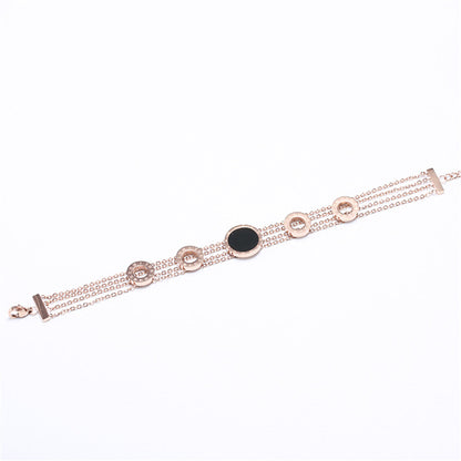 Black Acrylic and 18K Rose Gold-Plated Roman Numeral Multi-Strand Bracelet, rose gold bracelet for women, detail close-up