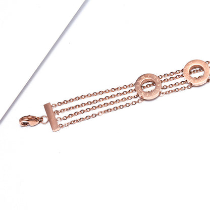 Black Acrylic and 18K Rose Gold-Plated Roman Numeral Multi-Strand Bracelet, rose gold bracelet for women, styled look