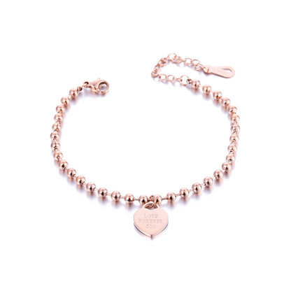 18K Rose Gold-Plated 'Love Forever' Bead Chain Heart Charm Bracelet, rose gold bracelet for women, front view