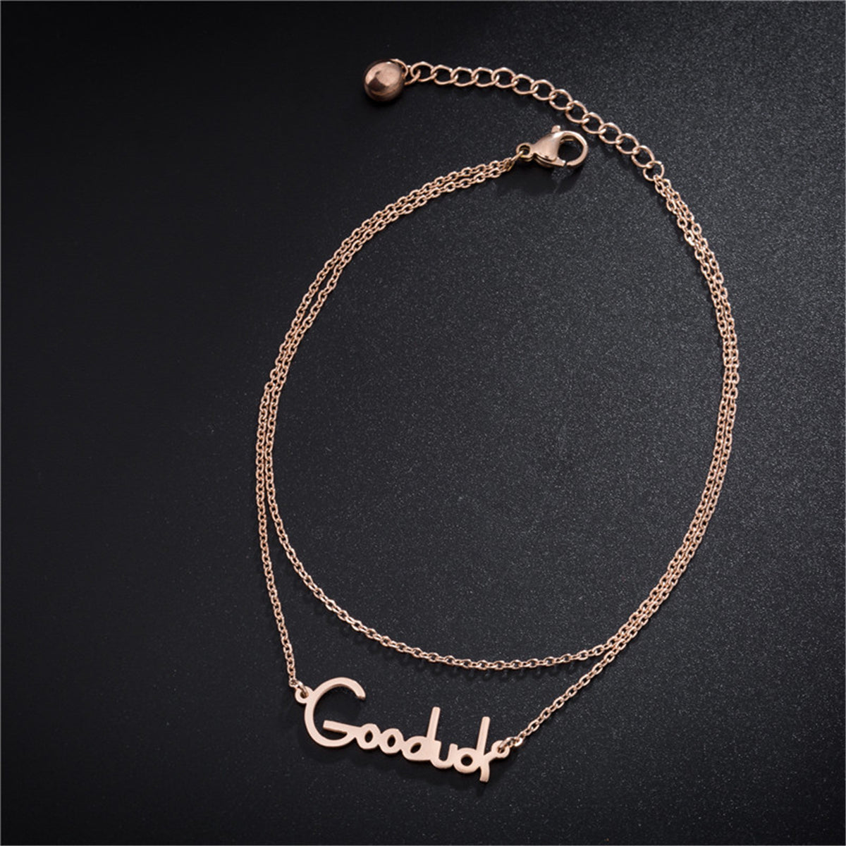 18K Rose Gold-Plated 'Goodluck' Layered Anklet, rose gold anklet bracelet, vintage-inspired design, detail close-up