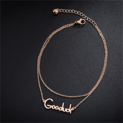 18K Rose Gold-Plated 'Goodluck' Layered Anklet, rose gold anklet bracelet, vintage-inspired design, detail close-up