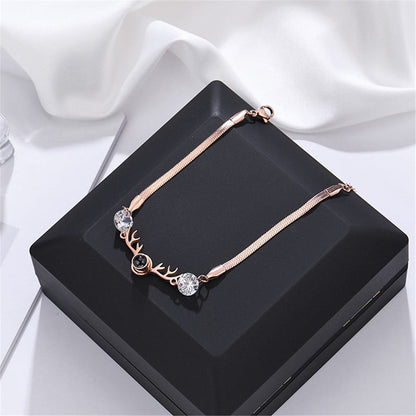 Crystal and 18K Rose Gold-Plated Antler Charm Bracelet, rose gold bracelet for women, everyday style, lifestyle look