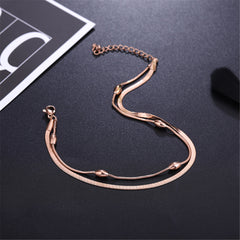 18K Rose Gold-Plated Bead & Snake Chain Layered Anklet