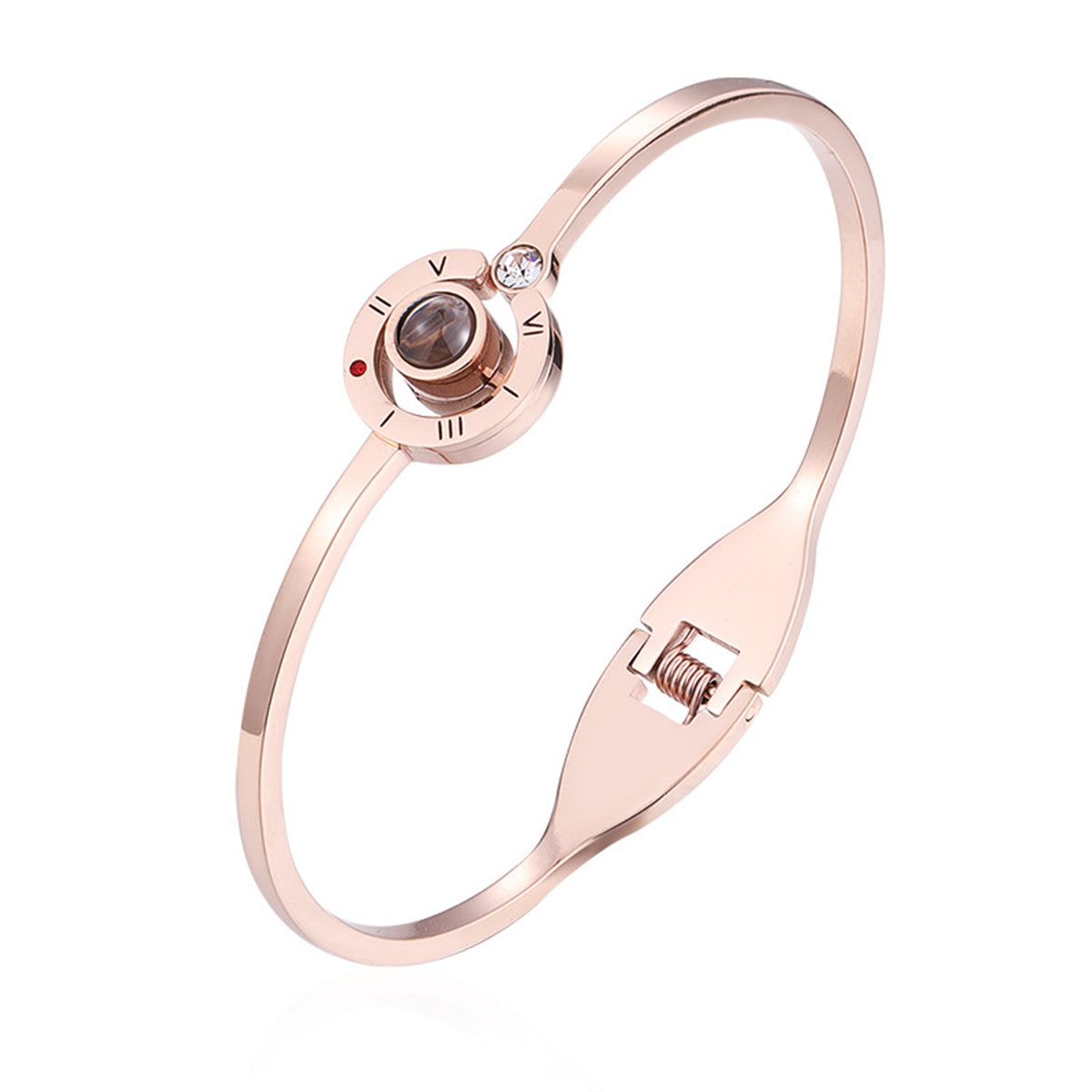 Cubic Zirconia & 18K Rose Gold-Plated 'I Love You' Roman Numeral Hinge Bangle