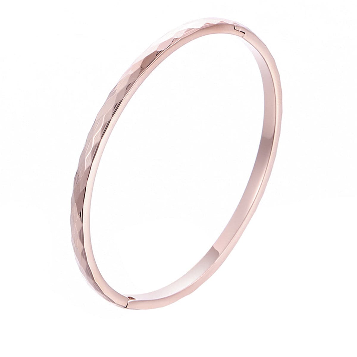 18K Rose Gold-Plated Diamond-Cut Hinge Bangle, rose gold bangle bracelet, dainty minimalist design, front view