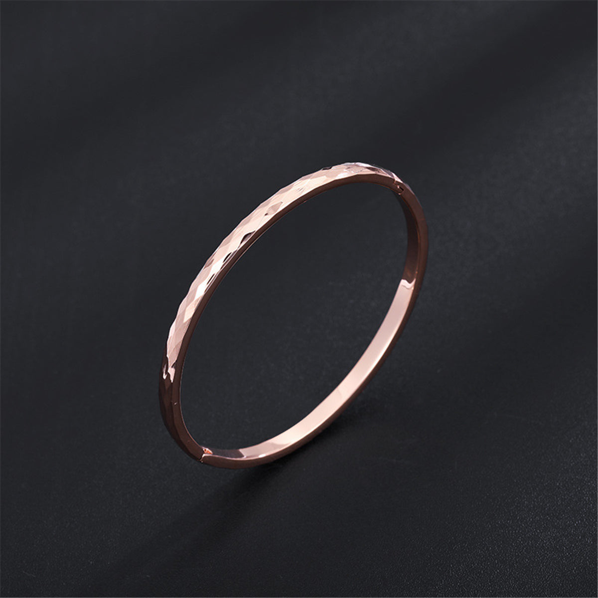 18K Rose Gold-Plated Diamond-Cut Hinge Bangle, rose gold bangle bracelet, dainty minimalist design, styled look