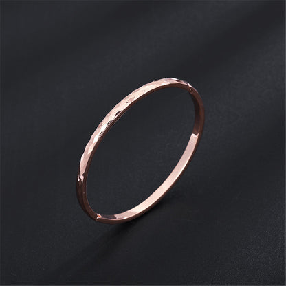 18K Rose Gold-Plated Diamond-Cut Hinge Bangle, rose gold bangle bracelet, dainty minimalist design, styled look