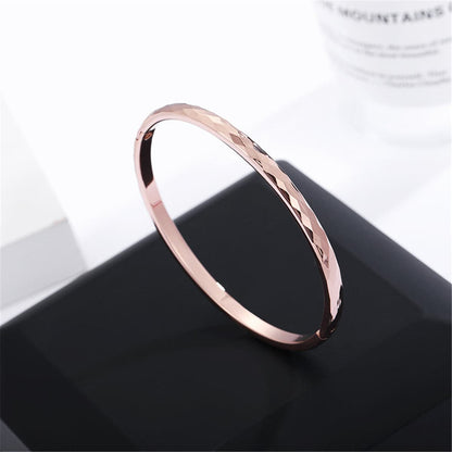 18K Rose Gold-Plated Diamond-Cut Hinge Bangle, rose gold bangle bracelet, dainty minimalist design, side view