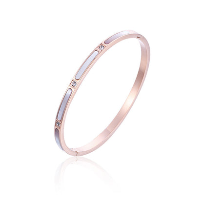 Gray Shell and Cubic Zirconia 18K Rose Gold-Plated Bangle, rose gold bangle bracelet, vintage-inspired design, side view
