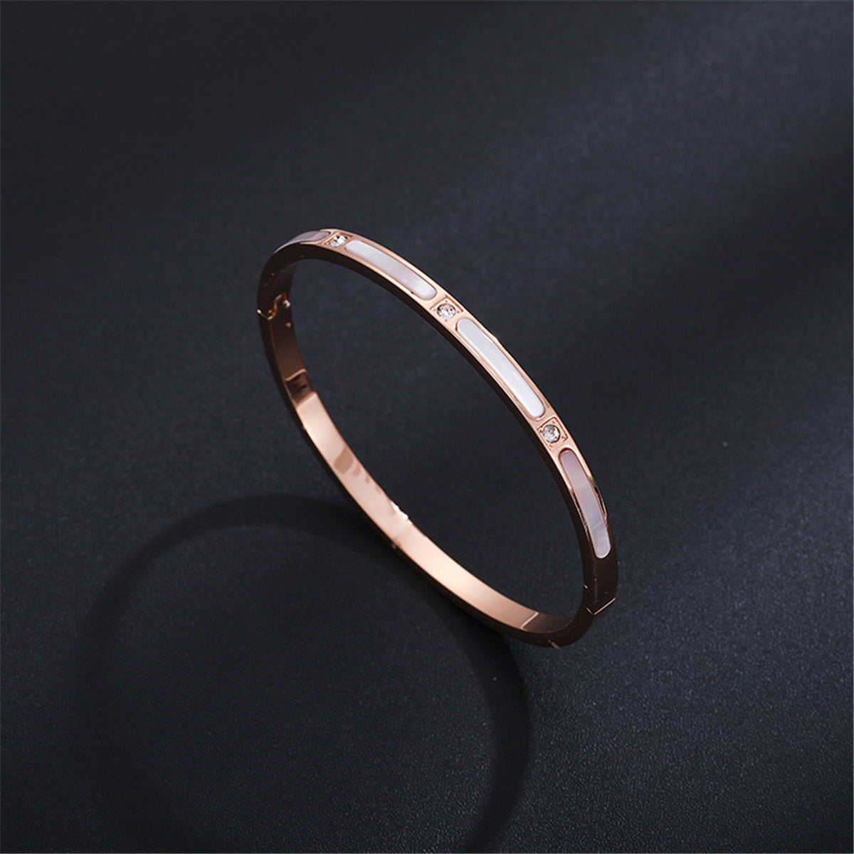 Gray Shell and Cubic Zirconia 18K Rose Gold-Plated Bangle, rose gold bangle bracelet, vintage-inspired design, lifestyle look