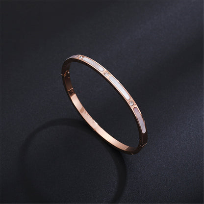 Gray Shell and Cubic Zirconia 18K Rose Gold-Plated Bangle, rose gold bangle bracelet, vintage-inspired design, lifestyle look