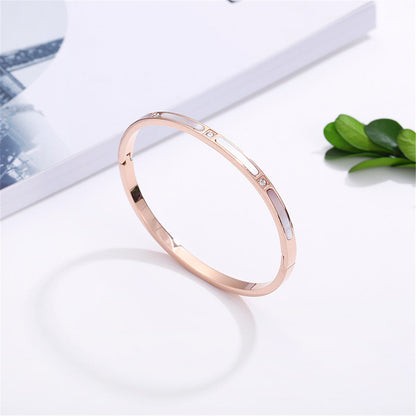 Gray Shell and Cubic Zirconia 18K Rose Gold-Plated Bangle, rose gold bangle bracelet, vintage-inspired design, styled look