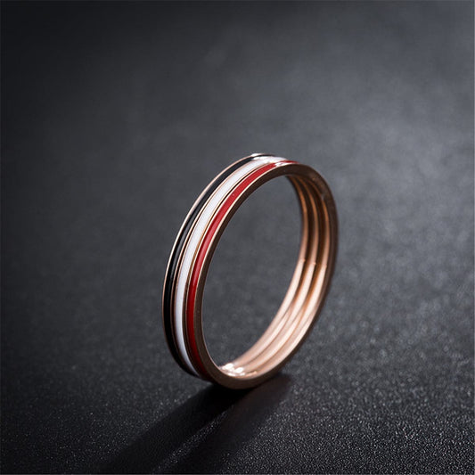 Red and Black Enamel 18K Rose Gold-Plated Band Ring - Set Of Three, jewelry gift sets for women, front view