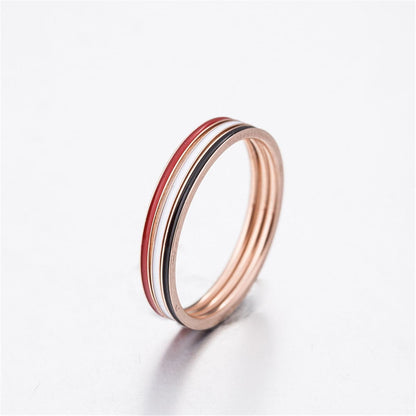 Red and Black Enamel 18K Rose Gold-Plated Band Ring - Set Of Three, jewelry gift sets for women, lifestyle look