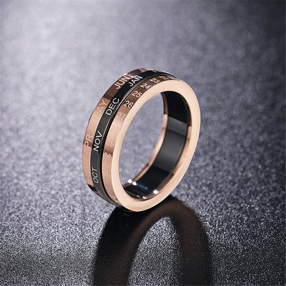 Black Acrylic and 18K Rose Gold-Plated Calendar Ring, rose gold statement rings for women, everyday style, lifestyle look