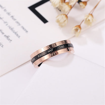 Black Acrylic and 18K Rose Gold-Plated Calendar Ring, rose gold statement rings for women, everyday style, styled look