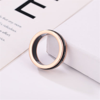 Black Acrylic and 18K Rose Gold-Plated Calendar Ring, rose gold statement rings for women, everyday style, detail close-up
