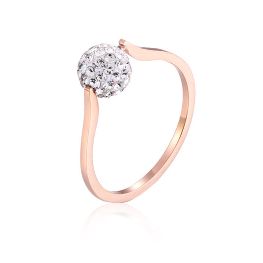 Cubic Zirconia and 18K Rose Gold-Plated Ball Ring, rose gold statement rings for women, botanical inspired, front view