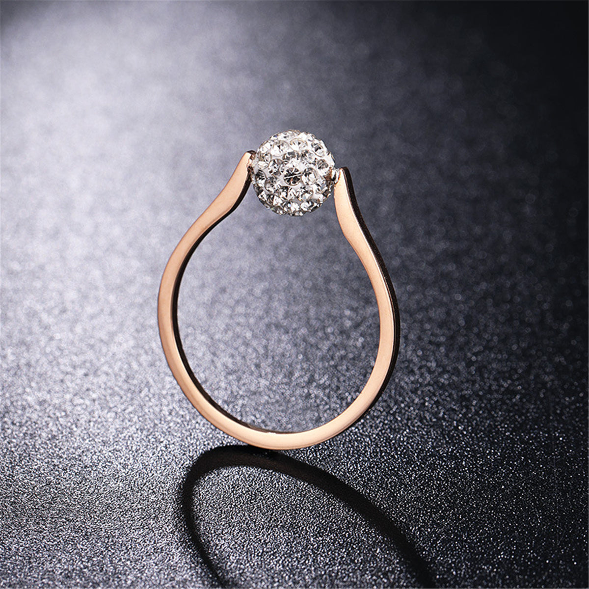Cubic Zirconia & 18K Rose Gold-Plated Ball Ring
