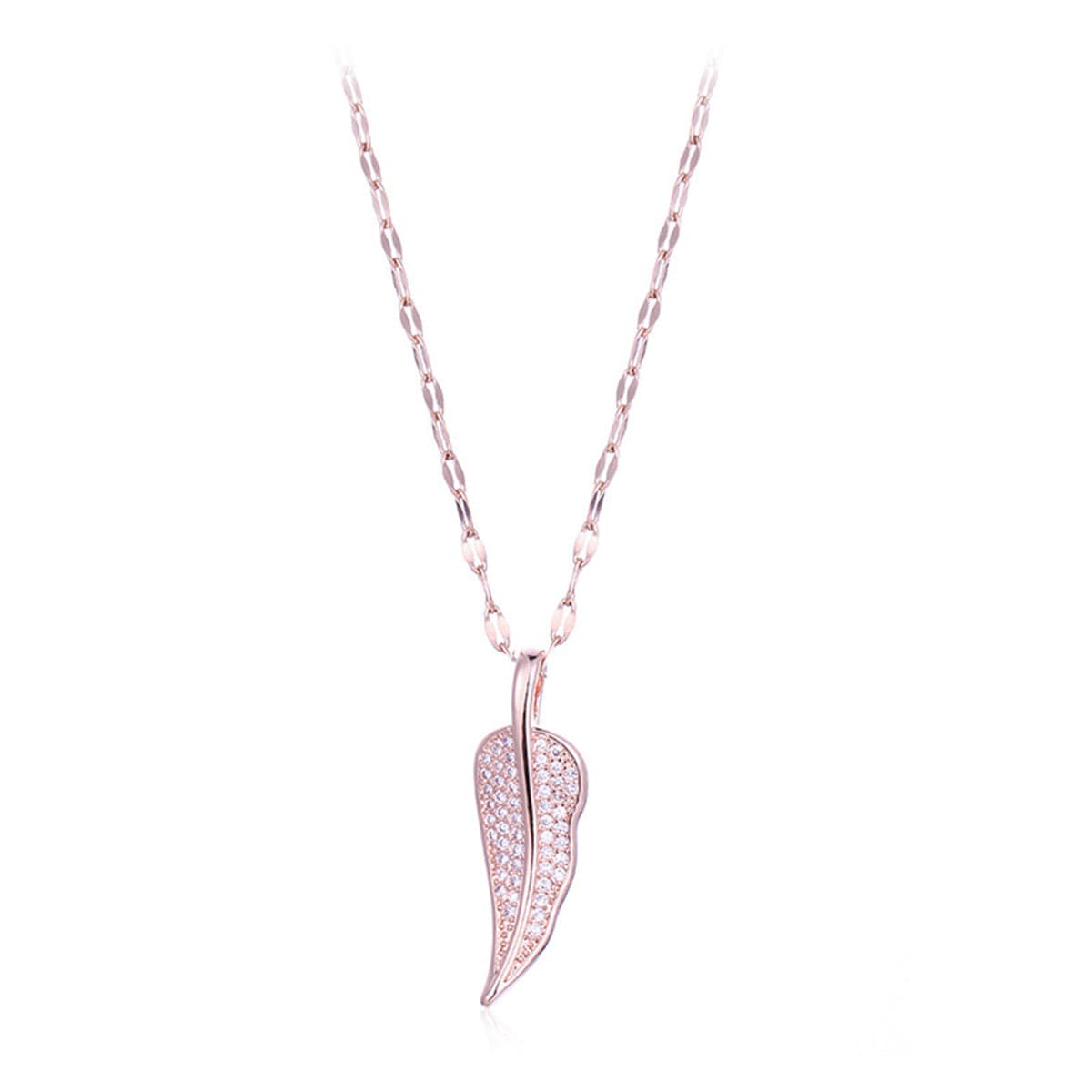 Cubic Zirconia and 18K Rose Gold-Plated Leaf Pendant Necklace, rose gold pendant necklace for women, front view