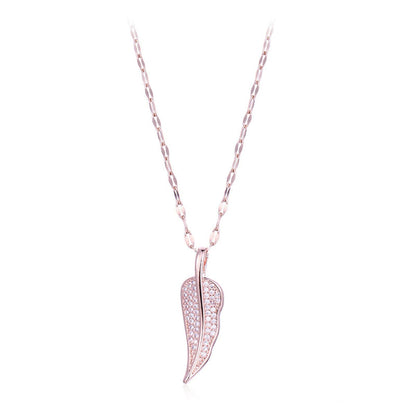 Cubic Zirconia and 18K Rose Gold-Plated Leaf Pendant Necklace, rose gold pendant necklace for women, front view