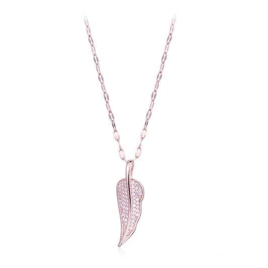 Cubic Zirconia and 18K Rose Gold-Plated Leaf Pendant Necklace, rose gold pendant necklace for women, front view
