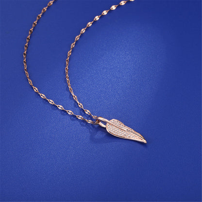Cubic Zirconia and 18K Rose Gold-Plated Leaf Pendant Necklace, rose gold pendant necklace for women, detail close-up