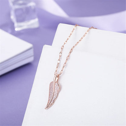 Cubic Zirconia and 18K Rose Gold-Plated Leaf Pendant Necklace, rose gold pendant necklace for women, side view