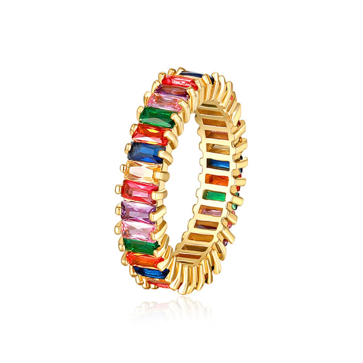 Rainbow Crystal & Cubic Zirconia Baguette Band Ring