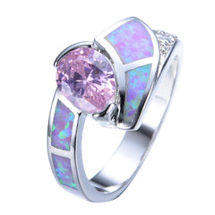 Pink Crystal & Opal Silver-Plated Geo Heart Ring