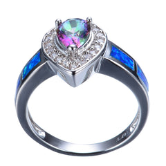 Blue Opal & Crystal Pear-Cut Ring