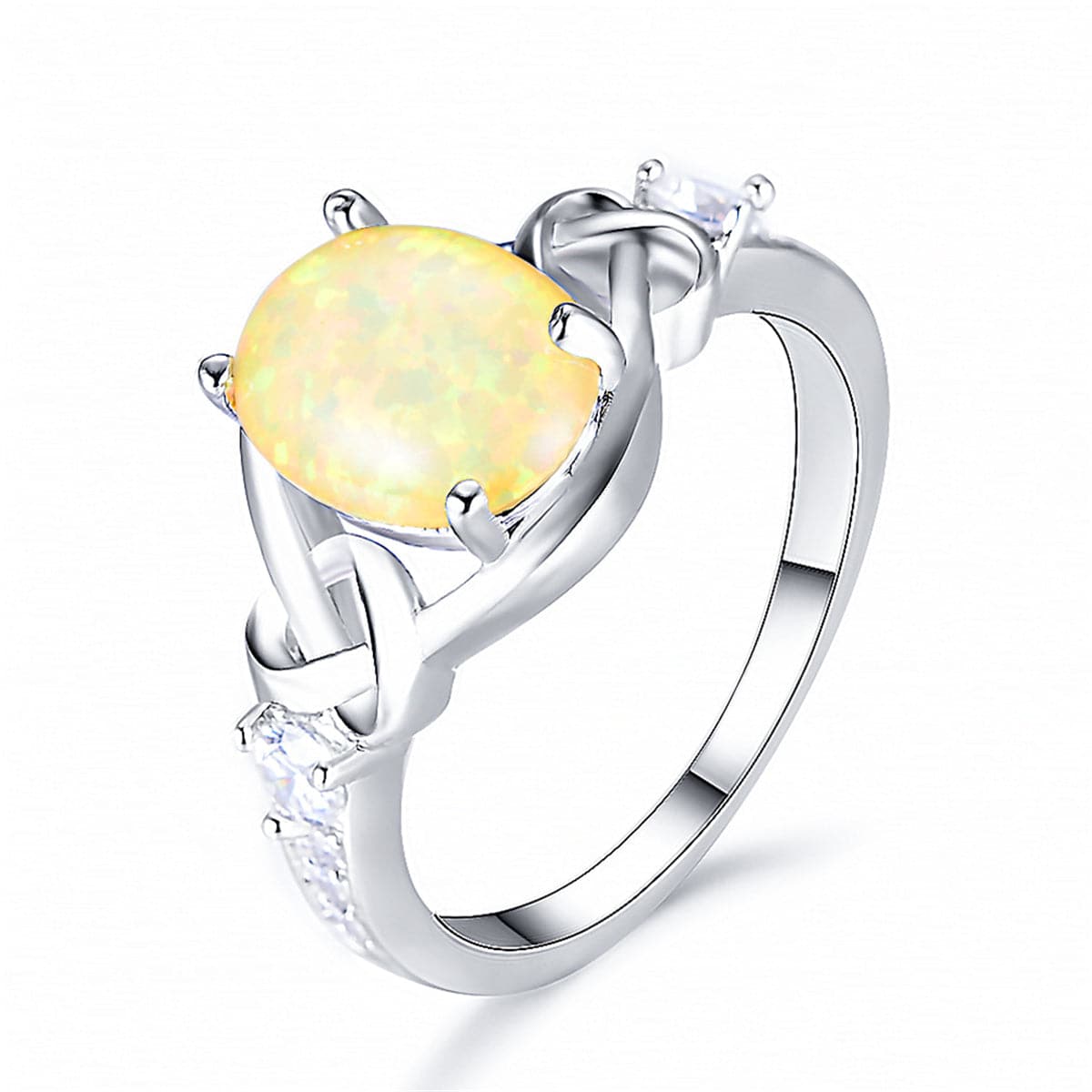 Yellow Opal & Silver-Plated Oval Ring