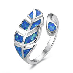 Blue Opal & Silver-Plated Leaf Bypass Ring