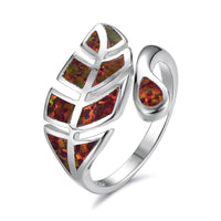 Red Opal & Silvertone Leaf Bypass Ring