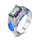 Blue Opal & Crystal Rectangle Ring