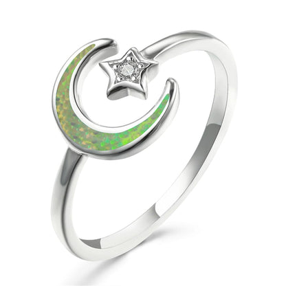 Opal and Cubic Zirconia Celestial Bypass Ring, statement rings for women, elegant gift for her, front view