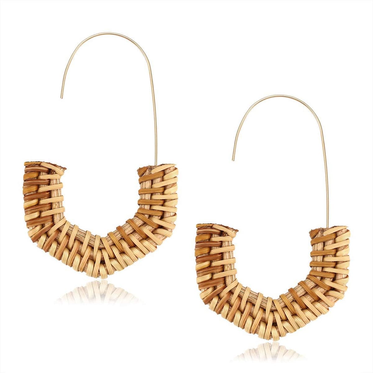 Rattan & 18K Gold-Plated Half Hexagon Drop Earrings